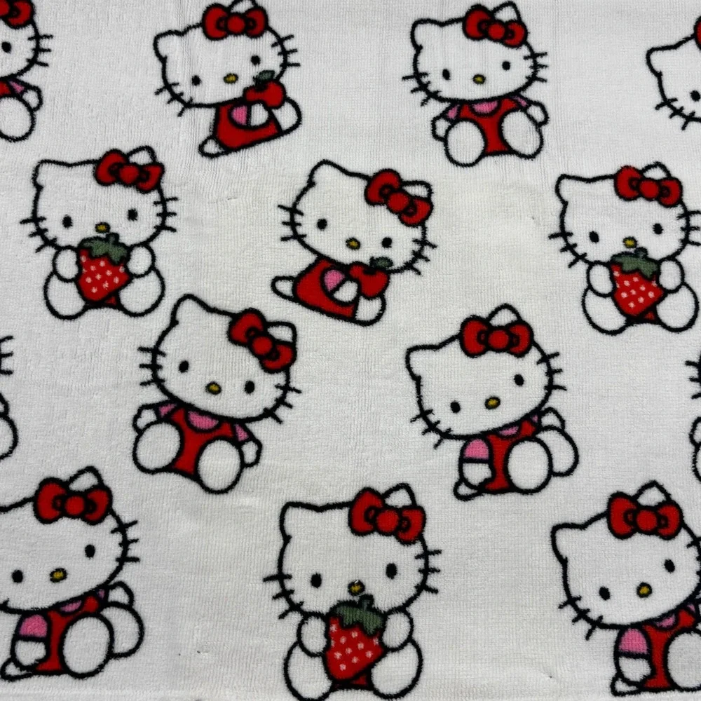 Hello Kitty Sanrio Hand Towel Set of 2 White Red Strawberry Cotton Terry 16x28